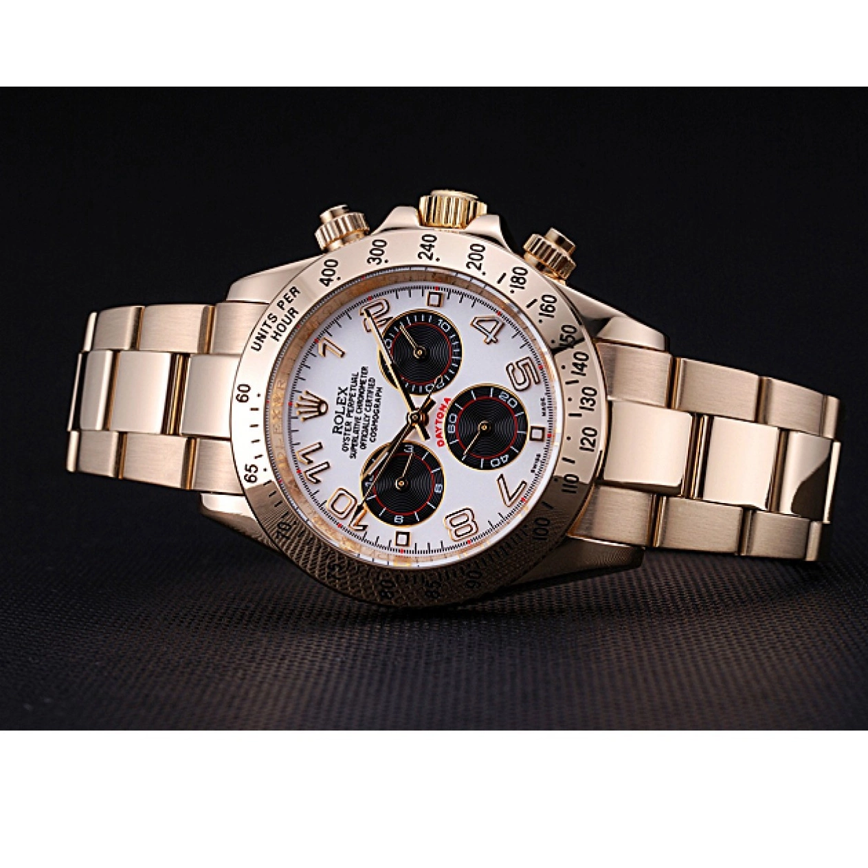 Good copy rolex watches 622548 Daytona Gold Subdials White Rolex with Black Bracelet Cosmograph 0610